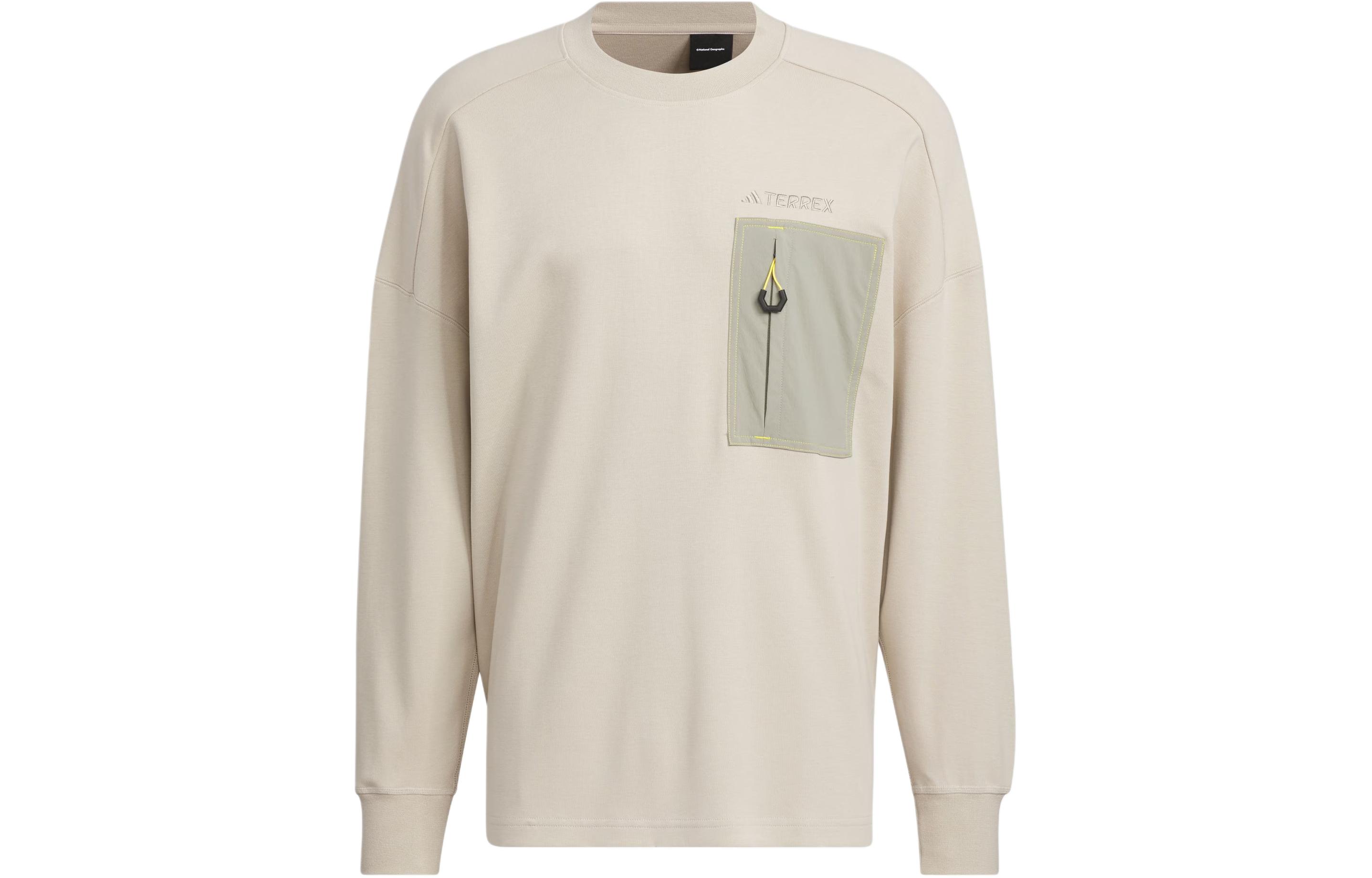 adidas National Geographic Crew Sweatshirt Beige Casual Outdoor Pullover IS9526