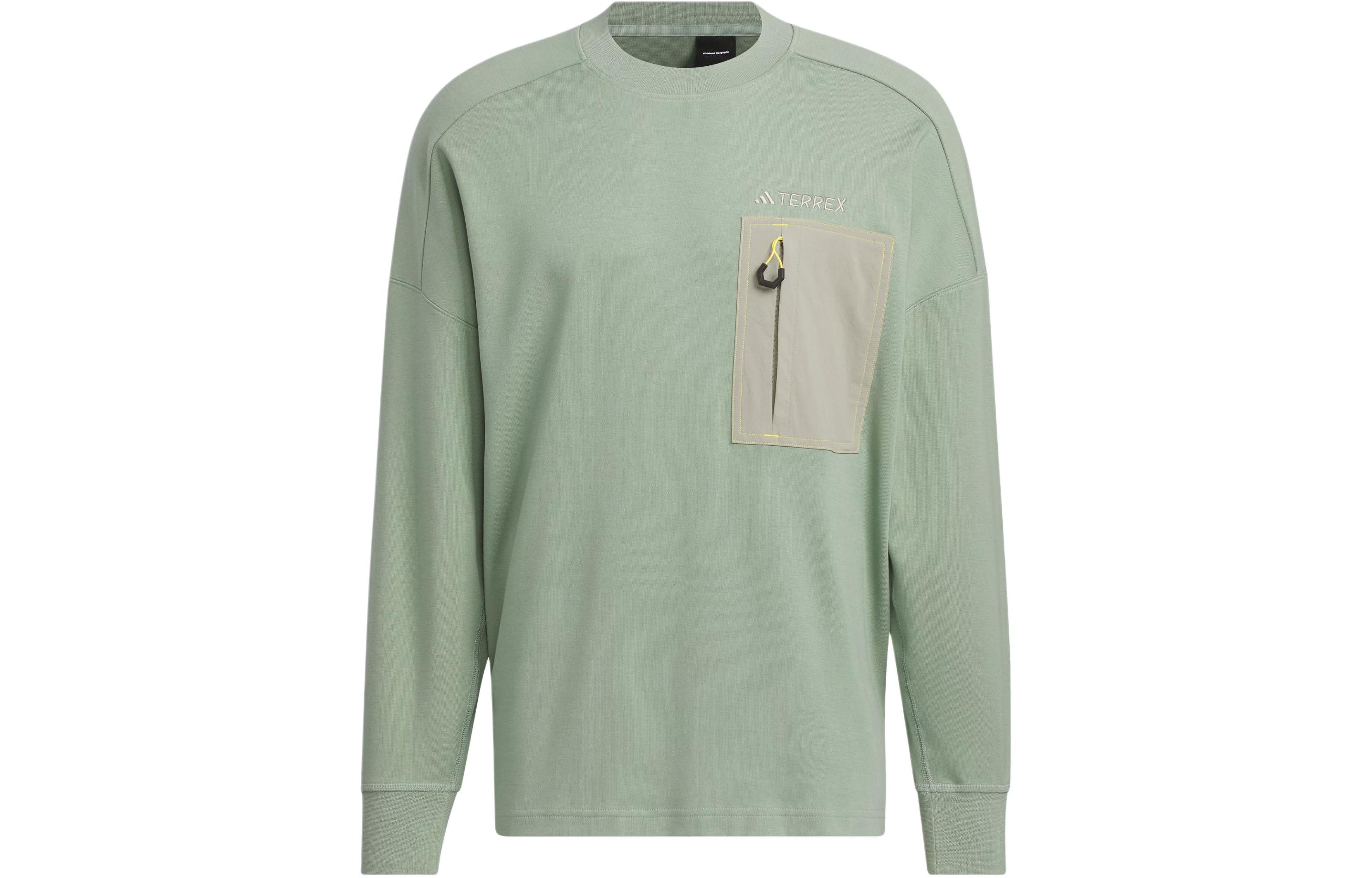 adidas NATIONAL GEOGRAPHIC Crew Sweatshirt Silver-Green Retro Outdoor Style IS9525