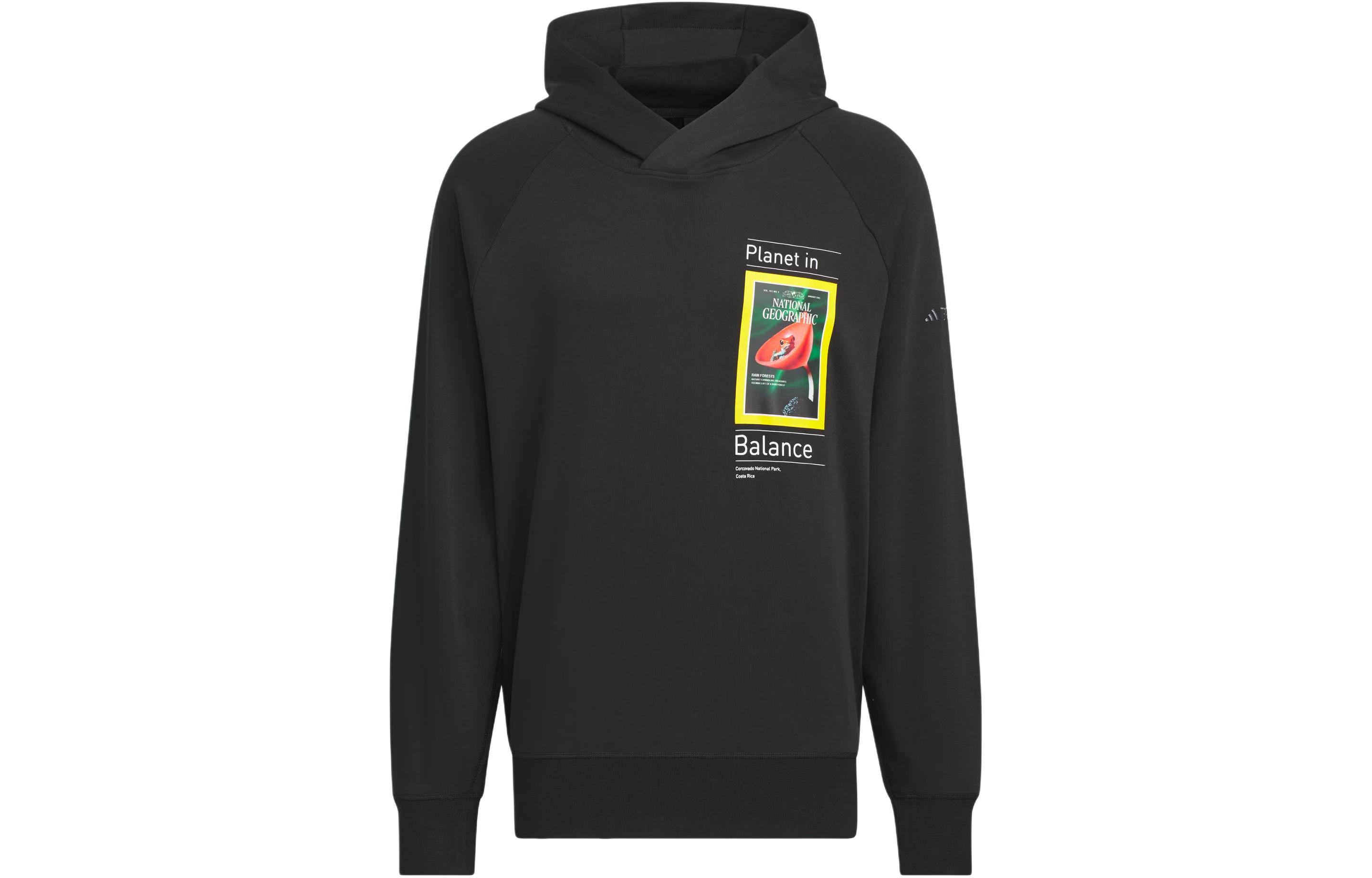 adidas NATIONAL GEOGRAPHIC Dwr Hoodie Black Outdoor Logo Print Pullover Hoodie IS9524