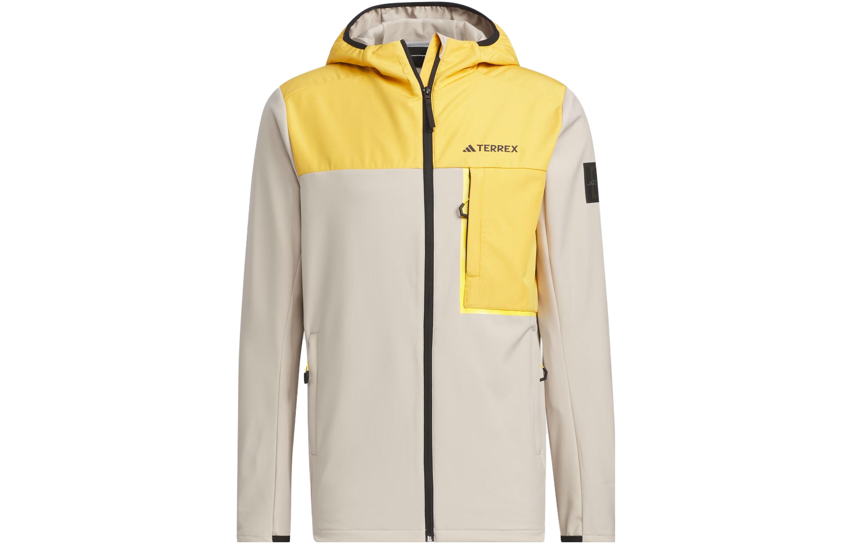 adidas National Geographic Logo Patch Hoodie Jacket Men’s Light Khaki IL8981