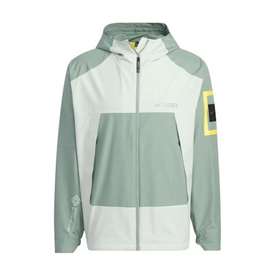 adidas National Geographic SS24 Outdoor Windbreaker Hoodie Silver Grey/Green IS9507