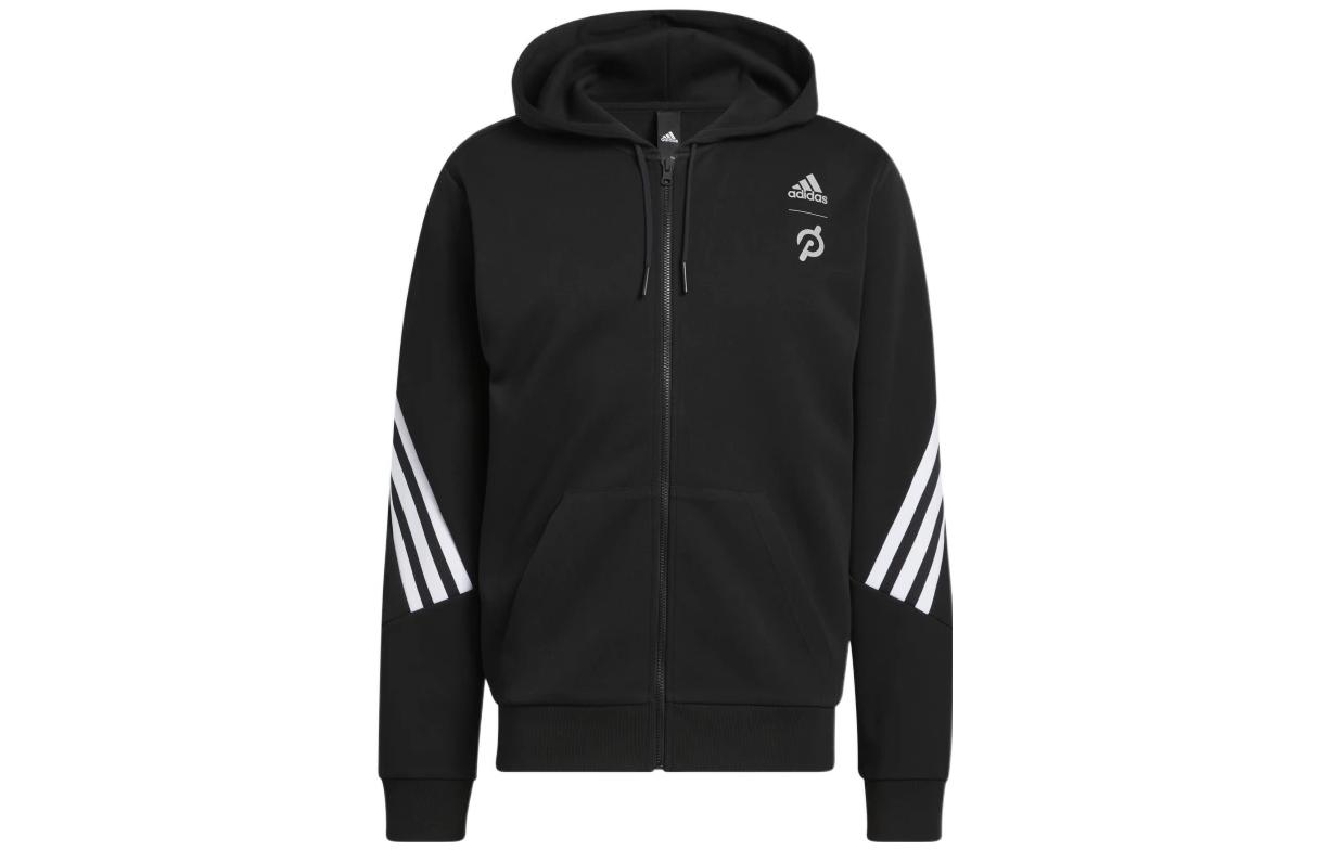 adidas Peloton Full-Zip Adjustable Hoodie Jacket Black with Side Stripes HG7894