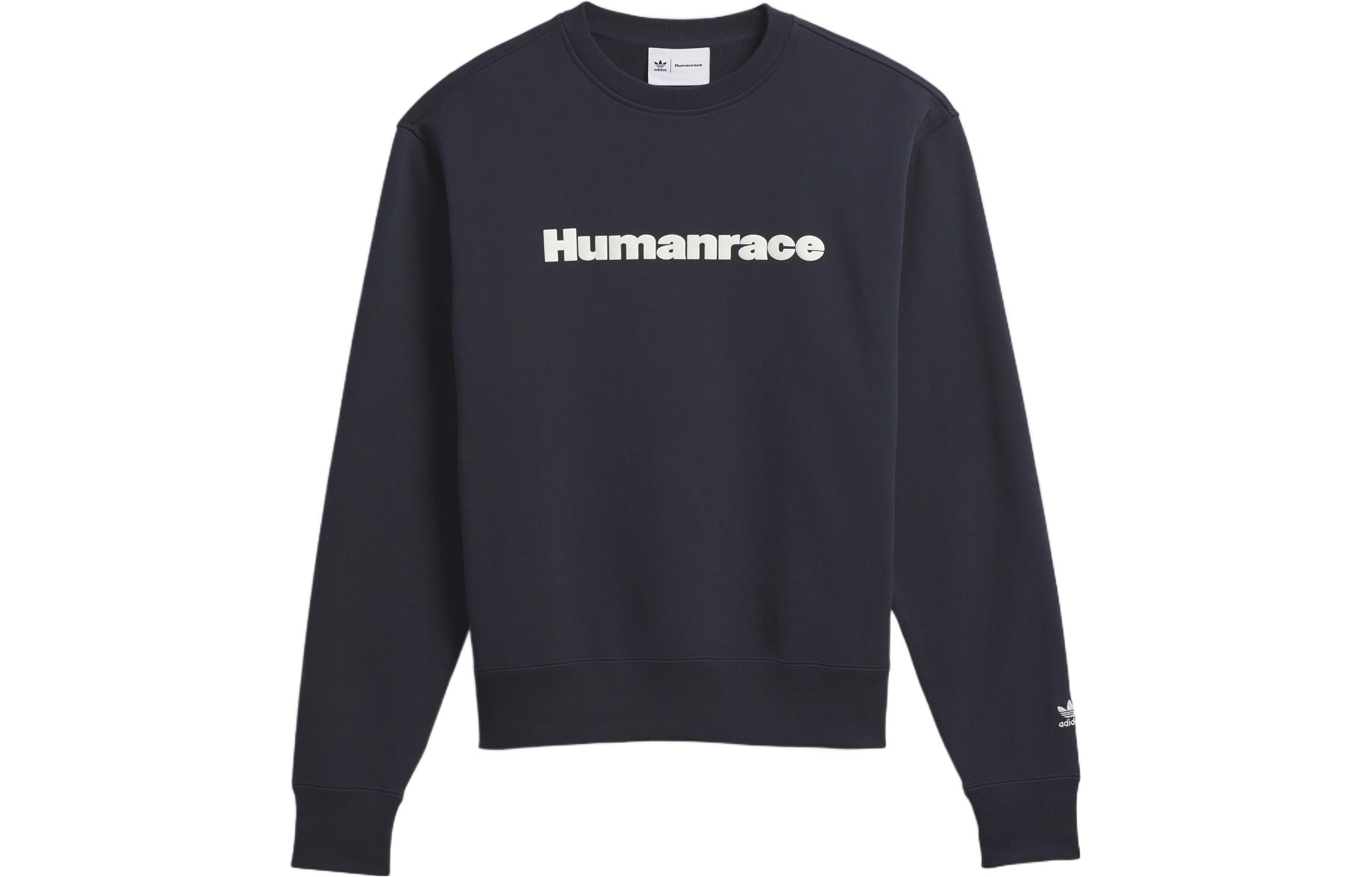 adidas Pharrell Williams Black Crewneck Sweatshirt Unisex with Logo Long Sleeve HS4831