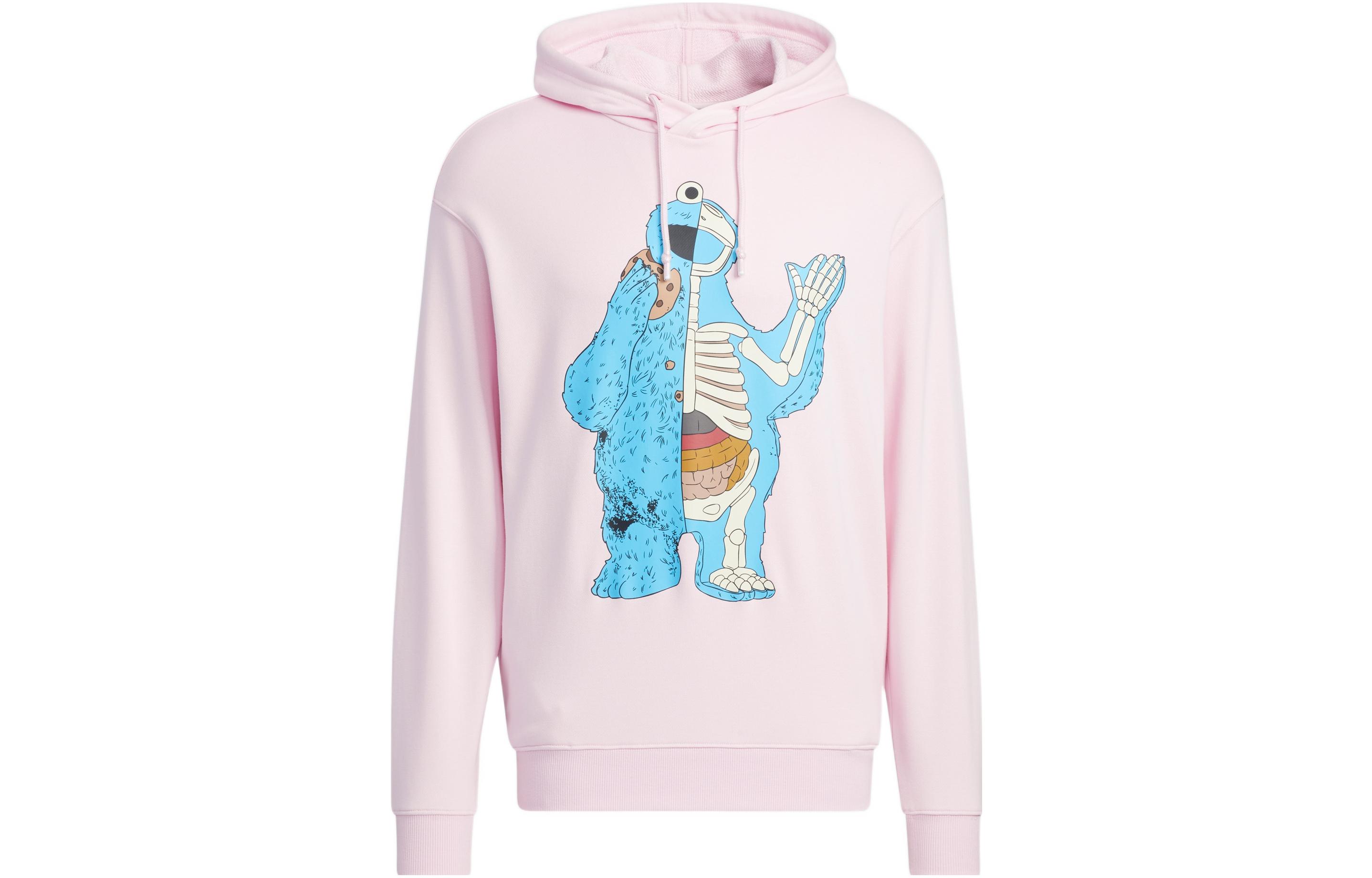 adidas Sesame Street FW22 Pink Hoodie Unisex with Cartoon Graphic Print HM9947
