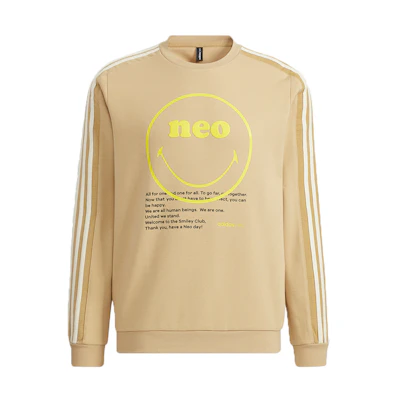 adidas SMILEY Collab Khaki Striped Crewneck Sweatshirt with Smiley Print H45522