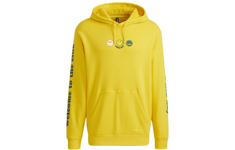 adidas SMILEY Yellow Smiley Face Cotton Pullover Hoodie for Men HB7410