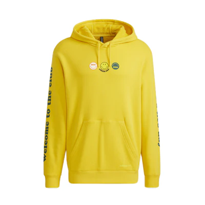 adidas SMILEY Yellow Smiley Face Cotton Pullover Hoodie for Men HB7410