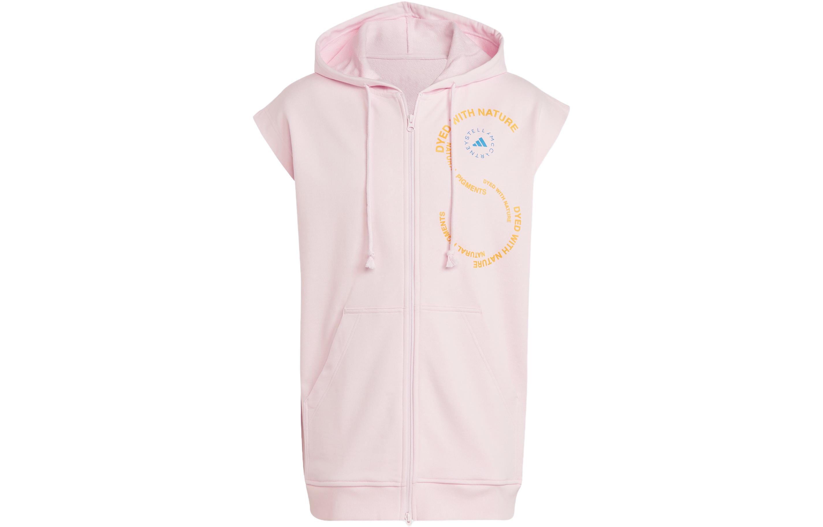 adidas Stella McCartney Pink Sleeveless Hoodie with Logo Print IA7719