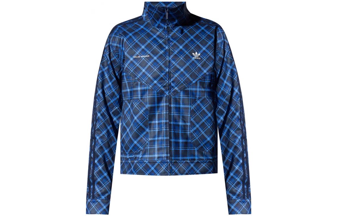 adidas x Wales Bonner Blue Plaid Logo Print Short Collar Jacket GU0750