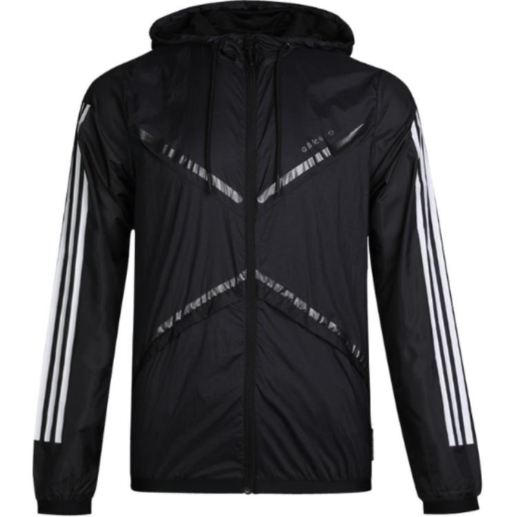 adidas XIELD PKBL WB Striped Windbreaker Hoodie Jacket Black () DM4333