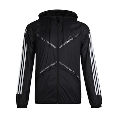 adidas XIELD PKBL WB Striped Windbreaker Hoodie Jacket Black () DM4333