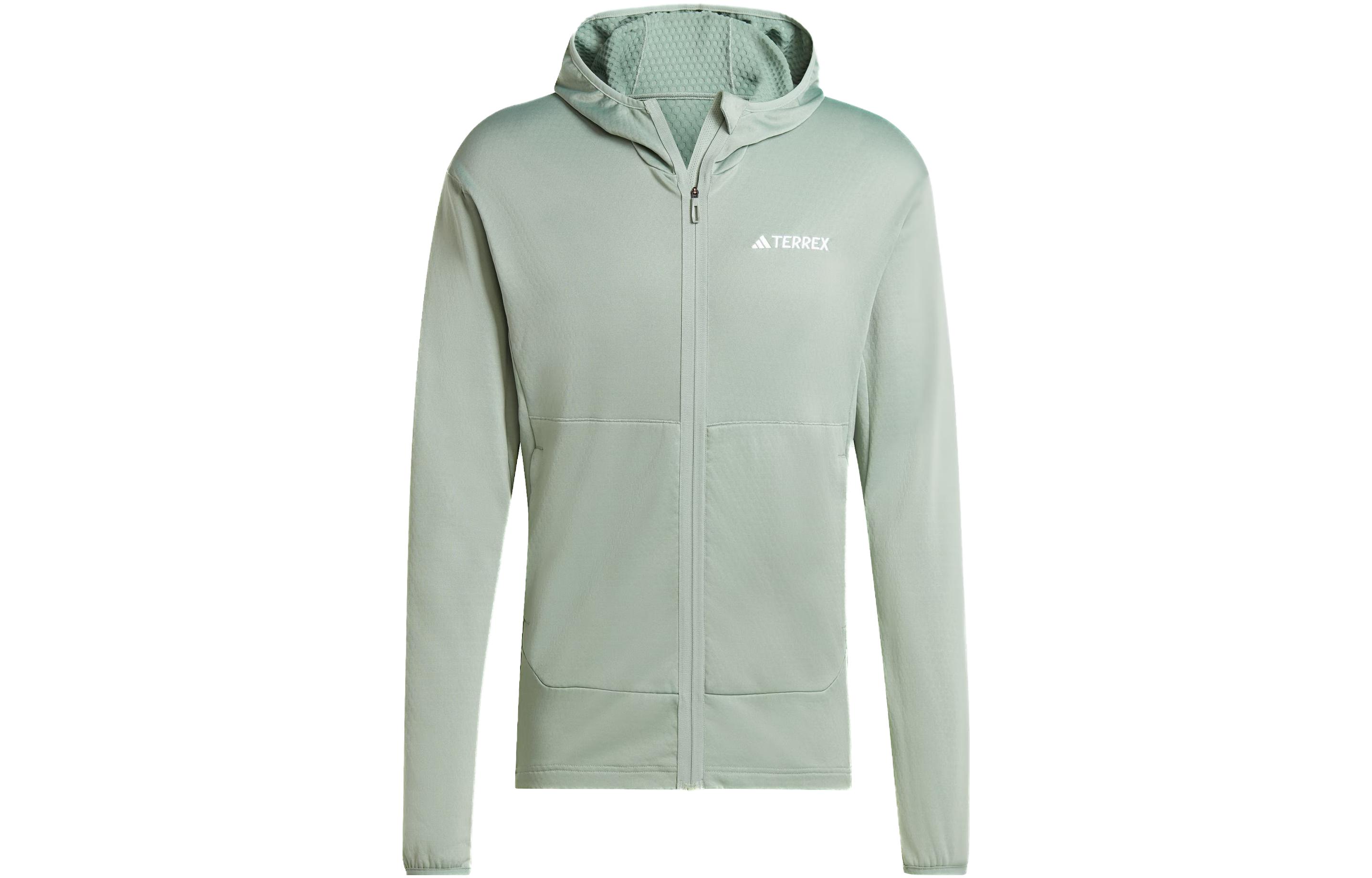 adidas Xperior Light Fleece Silver Grey-Green Hooded Jacket IQ3718