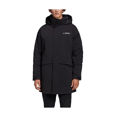 adidas XPLR Down Parka Winter Black Mid-Length Hooded Jacket GE9932