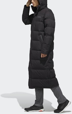 adidas XPLR Dwn Bench Long Hooded Puffer Jacket Winter Black FJ9241 Details for adidas XPLR Dwn Bench Long Hooded Puffer Jacket Winter Black FJ9241