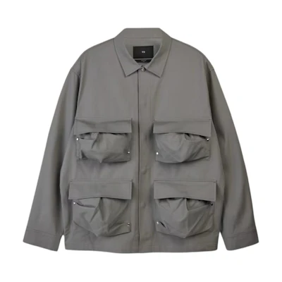 adidas Y-3 Unisex Long Sleeve Pocket Overshirt Charcoal Grey Casual Shirt IV7734