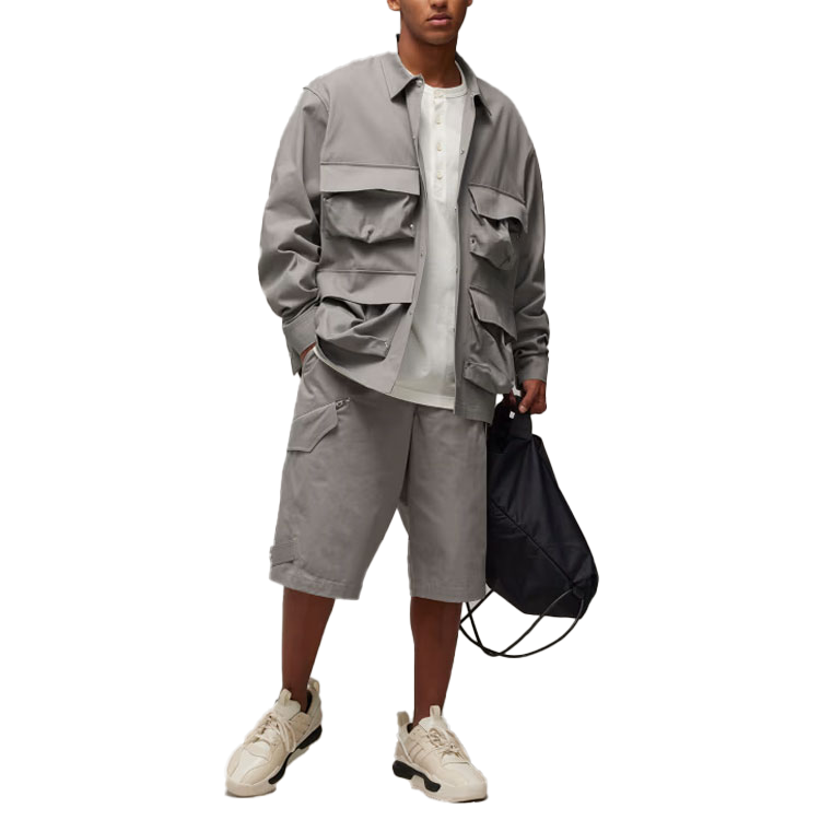 Lookbook 아디다스 Y-3 유니섹스 긴팔 포켓 오버셔츠 차콜 그레이 캐주얼 셔츠 IV7734