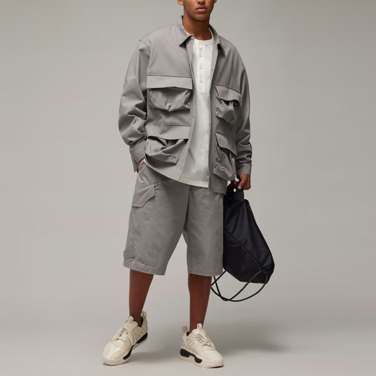 Shop 아디다스 Y-3 유니섹스 긴팔 포켓 오버셔츠 차콜 그레이 캐주얼 셔츠 IV7734