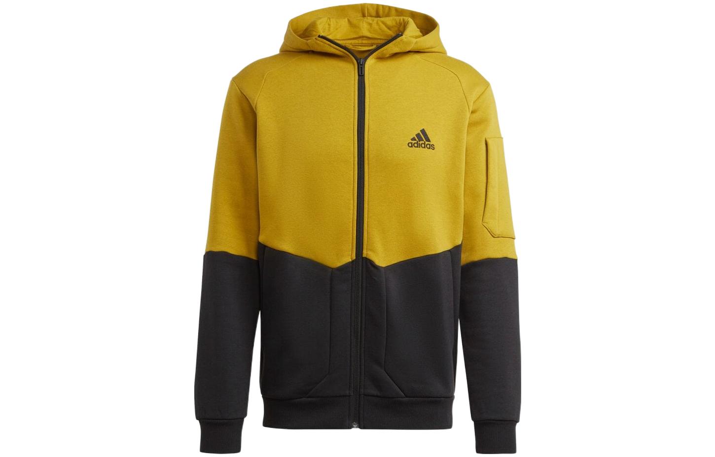 adidas Yellow Black Colorblock Logo Print Hooded Jacket HL6907