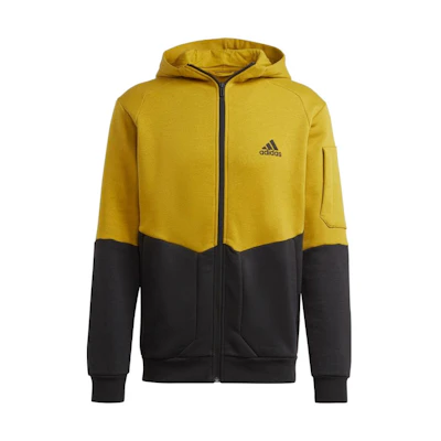 adidas Yellow Black Colorblock Logo Print Hooded Jacket HL6907