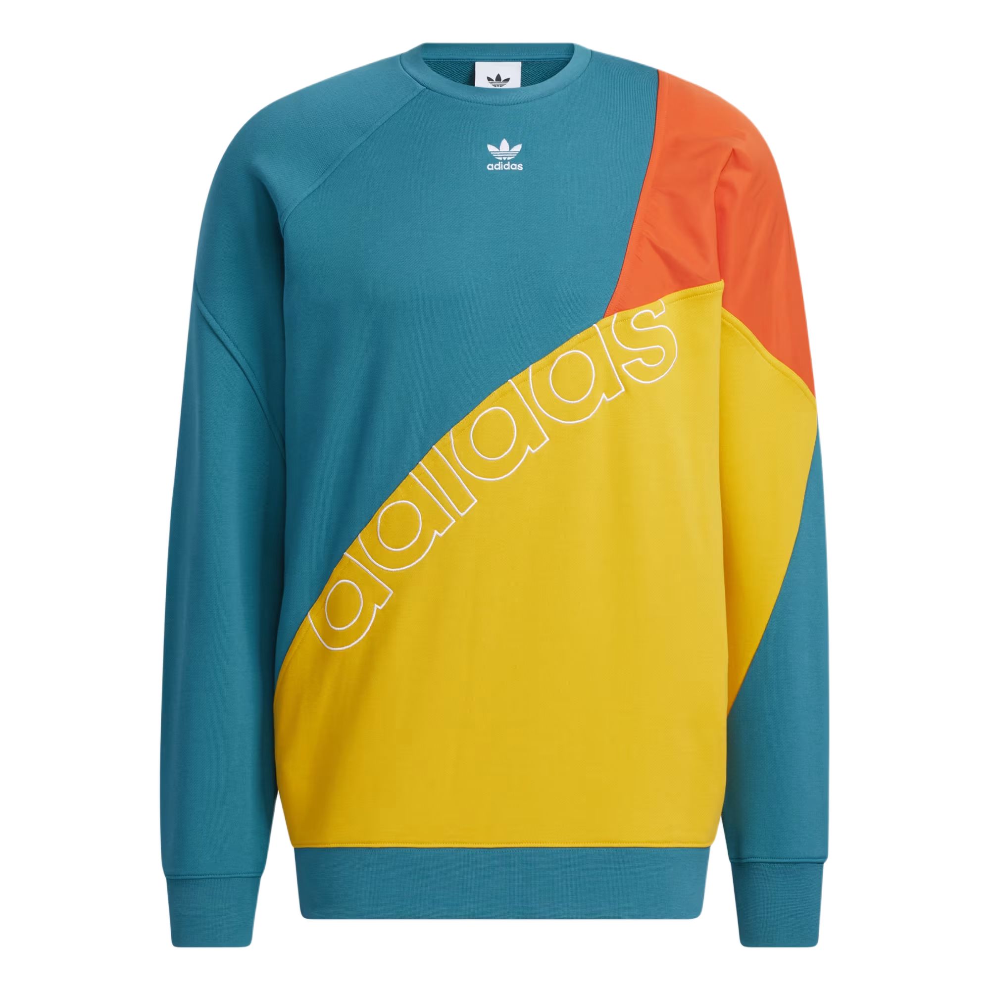 adidas Yellow Colorblock Logo Print Pullover Sweatshirt HB6857