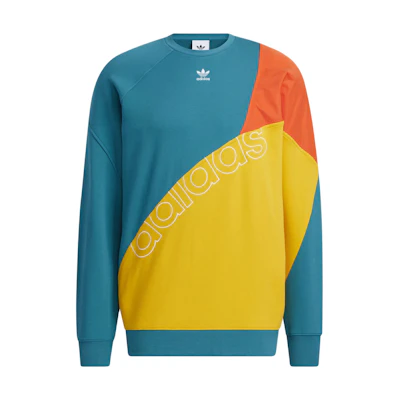 adidas Yellow Colorblock Logo Print Pullover Sweatshirt HB6857