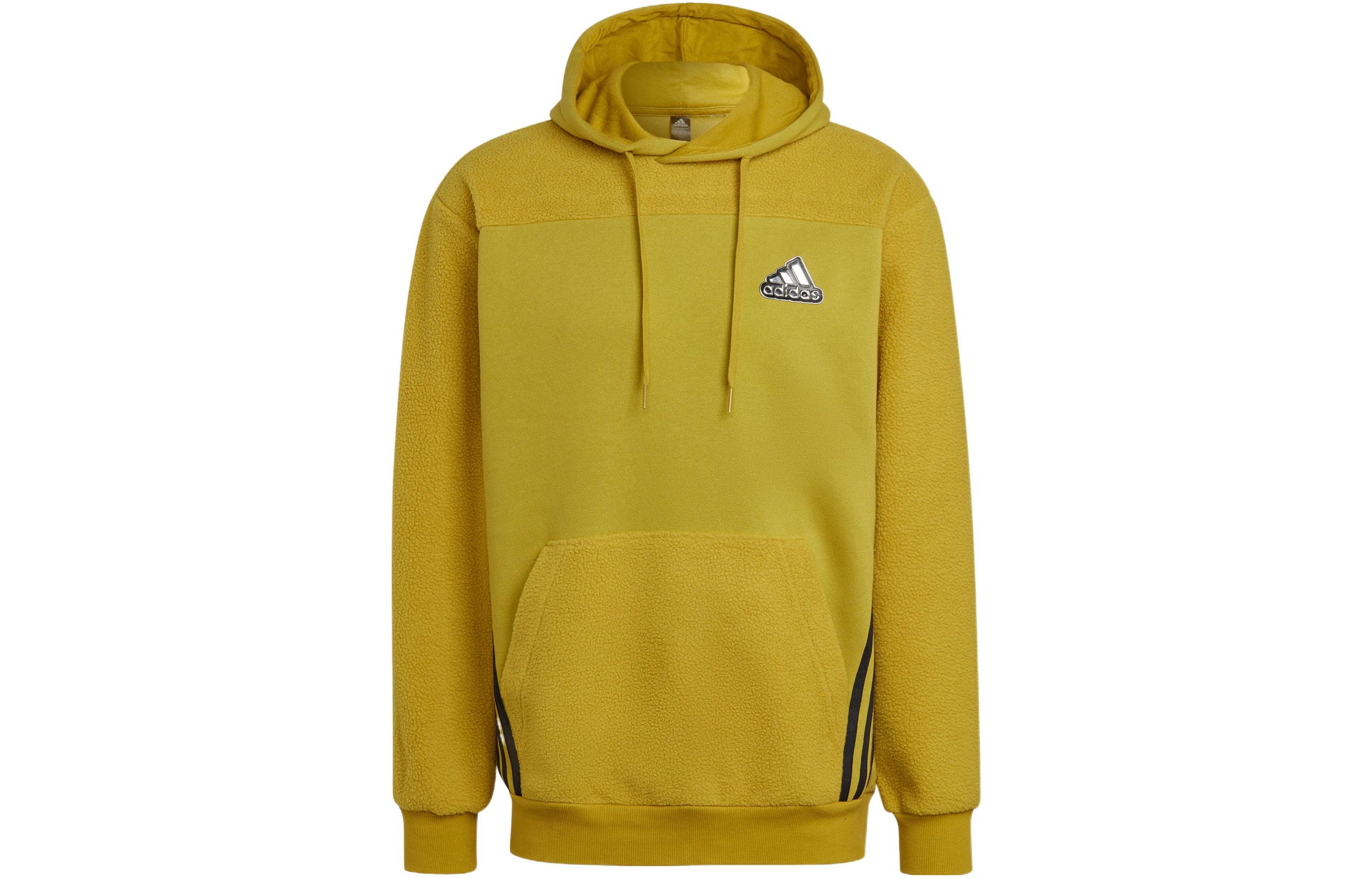 adidas Yellow Fleece Logo Hoodie with Drawstring and Loose Fit HL6903