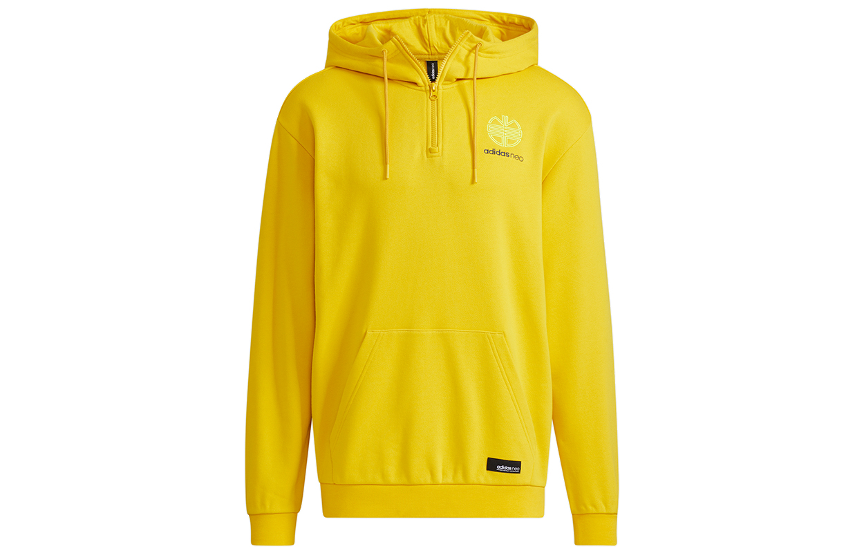 adidas Yellow Half-Zip Logo Pullover Hoodie H52969