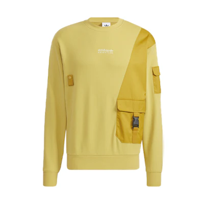adidas Yellow Knit Pullover Sweatshirt with Colorblock Pocket Design HC0368