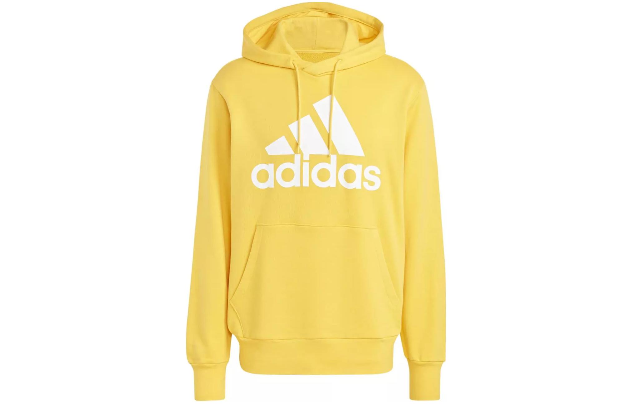 adidas Yellow Logo Print Pullover Hoodie Casual Sweatshirt IC9834