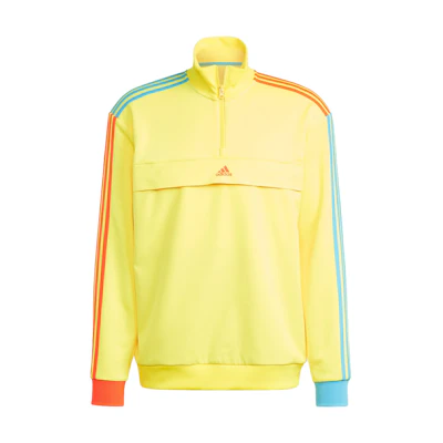 adidas Yellow Striped Colorblock Half-Zip High-Neck Sweatshirt IK7048