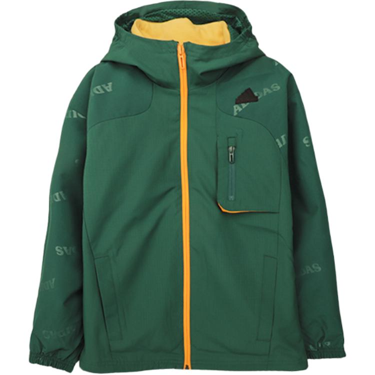adidas Youth Green Hooded Zip-Up Jacket Comfortable Long-Sleeve Outerwear JC9373
