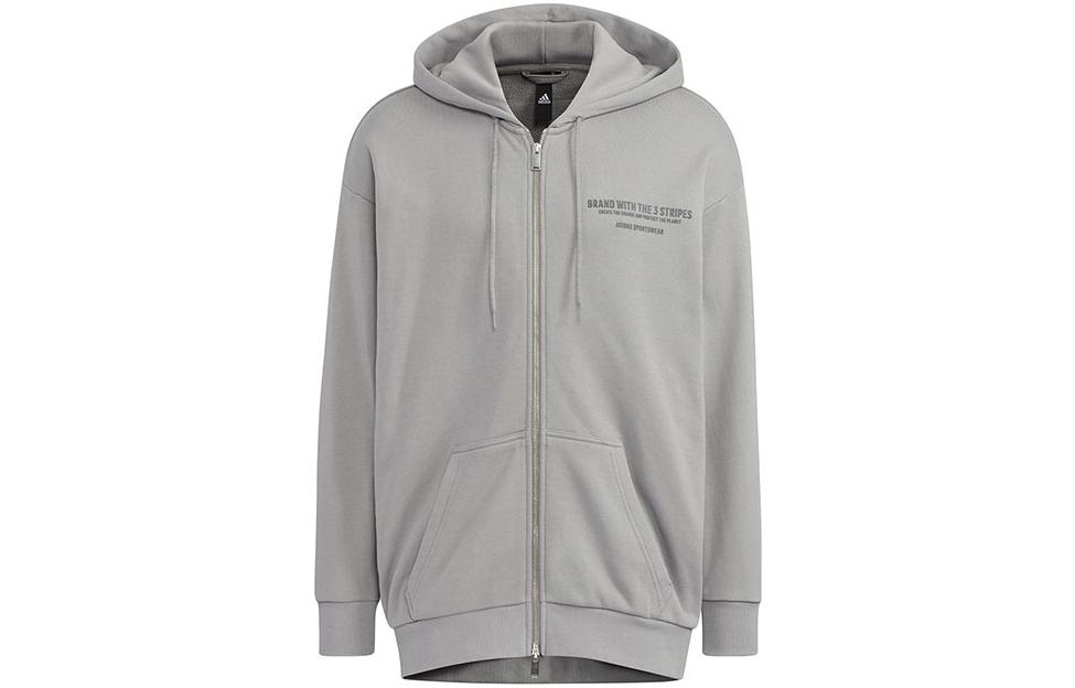 adidas Zip-Up Hoodie with Letter Print Design in Light Gray HZ7027