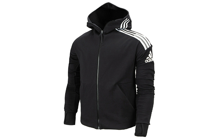 adidas ZNE 3-Stripes Black Hoodie Zip-Up Jacket FQ7229