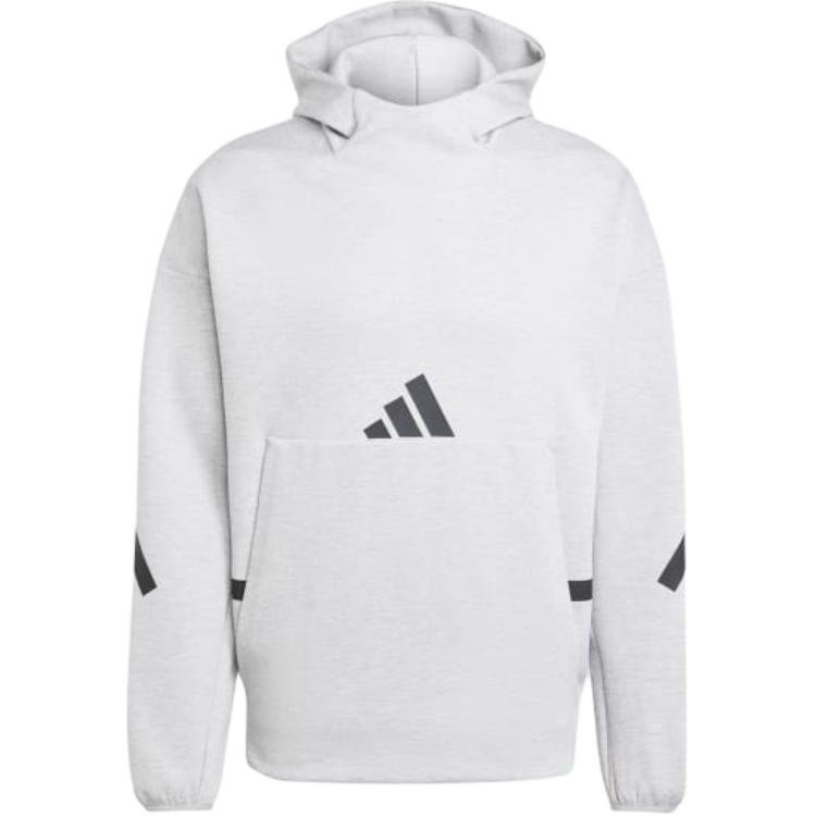 adidas ZNE Premium Hoodie Grey/White Logo Print Pullover Sweatshirt JE3070