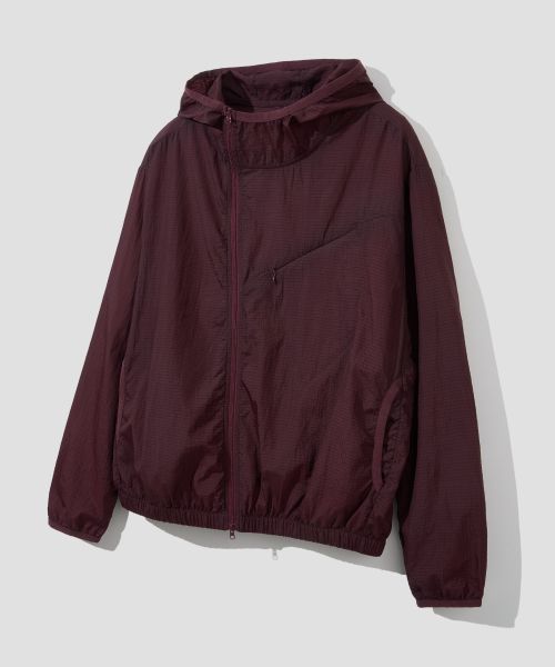 Shop AGOD Oblique Hood Windbreaker [Burgundy] A6SLJA01BU
