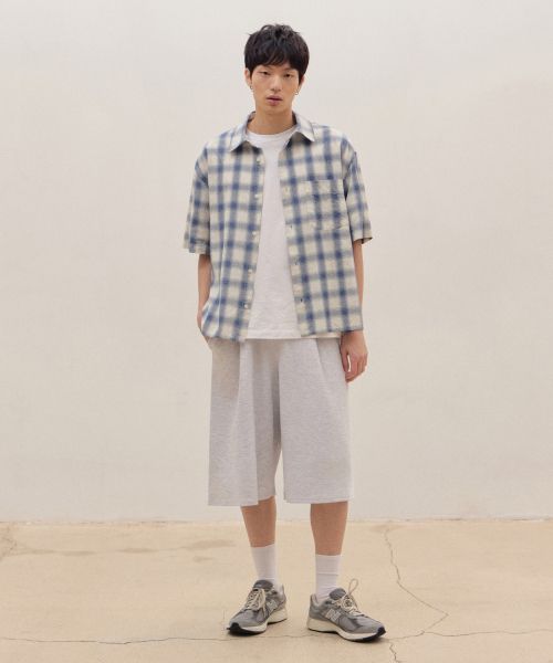 Lookbook AGOD One Tuck Carpenter Sweat Bermuda Shorts [White Melange] A5SSKP01