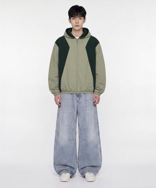 Shop AGOD Side-Slit Two-Tone Windbreaker [Light Khaki] A5SLWJ03