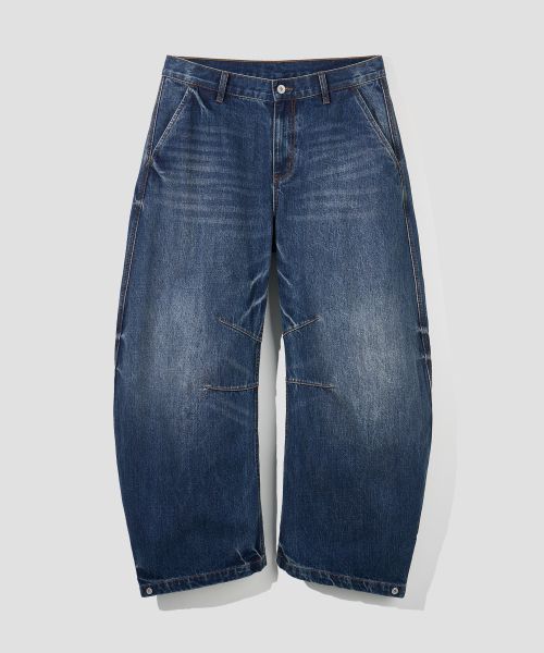Shop Agod Snap Button Curved Pants [Dark Blue] A6SLDP06DB
