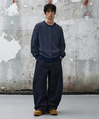AGOD 低腰藍色弧形剪裁按扣長褲 A6SLCP01RI Shop AGOD 低腰藍色弧形剪裁按扣長褲 A6SLCP01RI