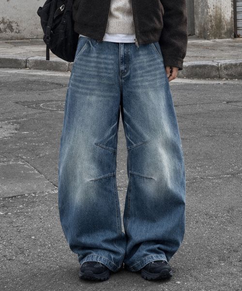 Agod Snap Button Curved Pants [Medium Blue] A6SLDP06MB
