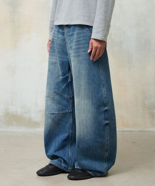 Lookbook Agod Snap Button Curved Pants [Medium Blue] A6SLDP06MB