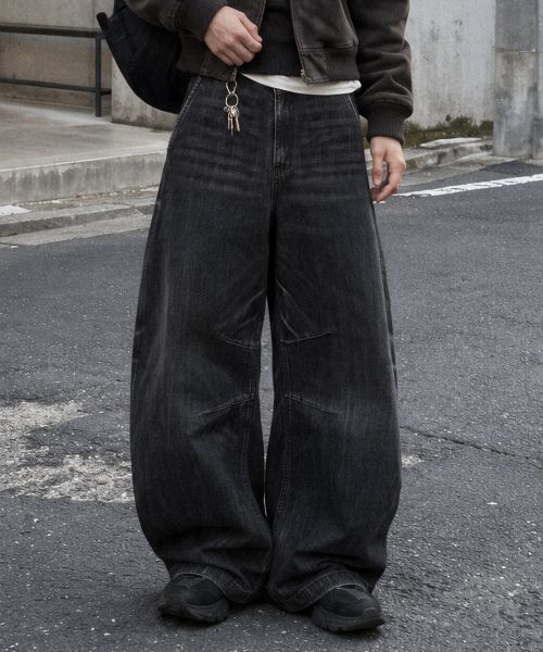 Agod Snap Button Curved Pants [Washed Black] A6SLDP06WB