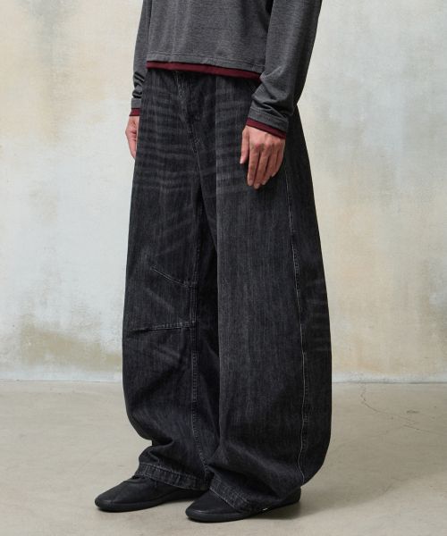 Lookbook Agod Snap Button Curved Pants [Washed Black] A6SLDP06WB