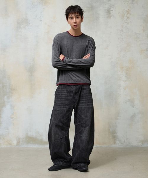 Shop Agod Snap Button Curved Pants [Washed Black] A6SLDP06WB