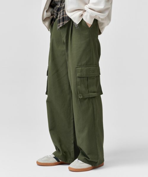 Buy AGOD Wide Big Pocket Cotton Cargo Banding Pants [Khaki] D6WP01