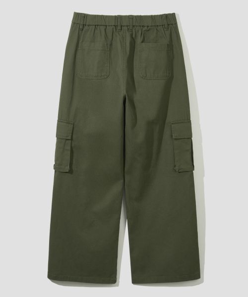 Purchase AGOD Wide Big Pocket Cotton Cargo Banding Pants [Khaki] D6WP01