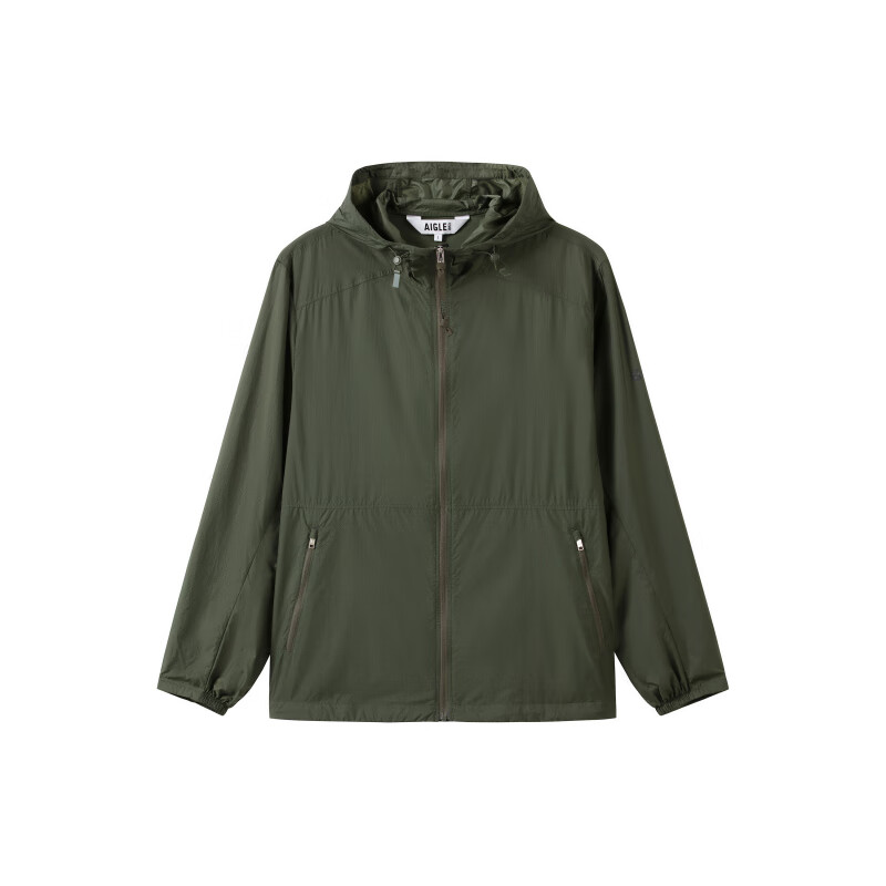 AIGLE  Solid Simple Hooded Zip Jacket Avocado Green Long Sleeve AT993