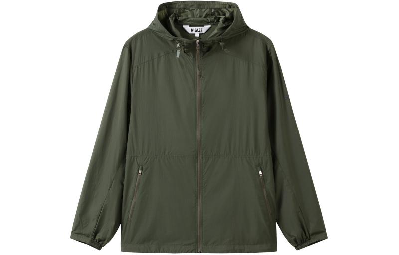 AIGLE  Solid Simple Hooded Zip Jacket Avocado Green Long Sleeve AT993 圖 2
