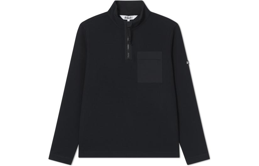 AIGLE Black Half-Zip Logo Fleece Pullover - Casual and Comfortable AJ482