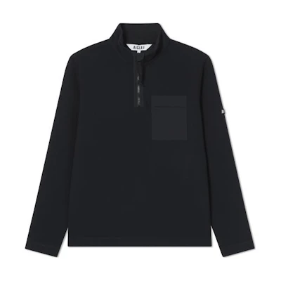 AIGLE Black Half-Zip Logo Fleece Pullover - Casual and Comfortable AJ482